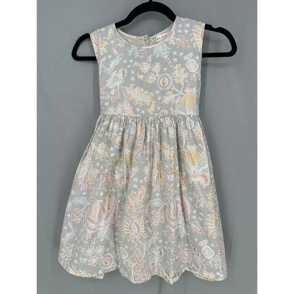 Roberta Roller Rabbit Dress Girls 10 Gray Floral Pink Gold Boho Bohemian Cotton - Picture 1 of 6